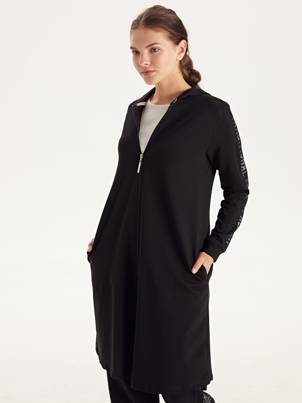 Yeni Siyah Fermuarlı Sweatshirt