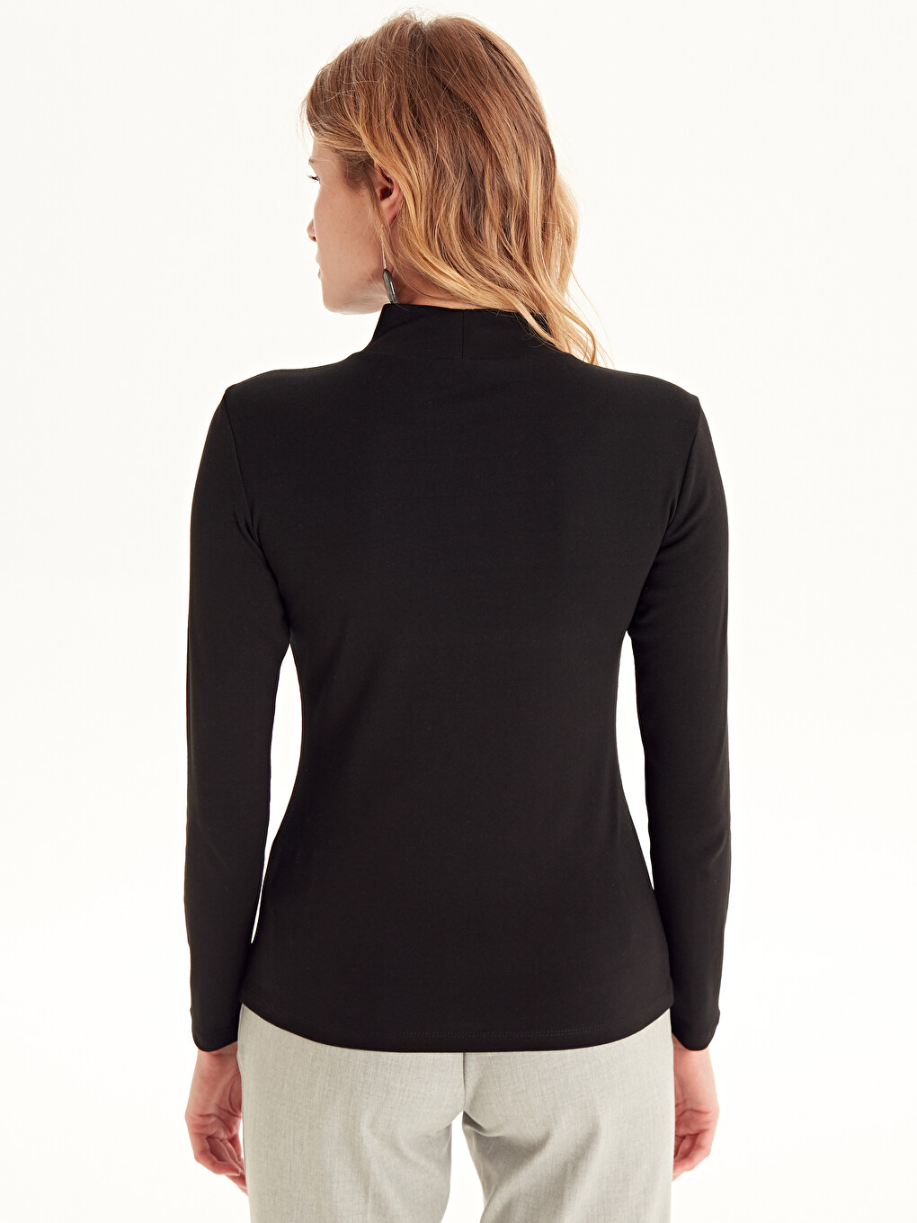 T-shirt à manches longues uni à col cheminée pour Femmes-2