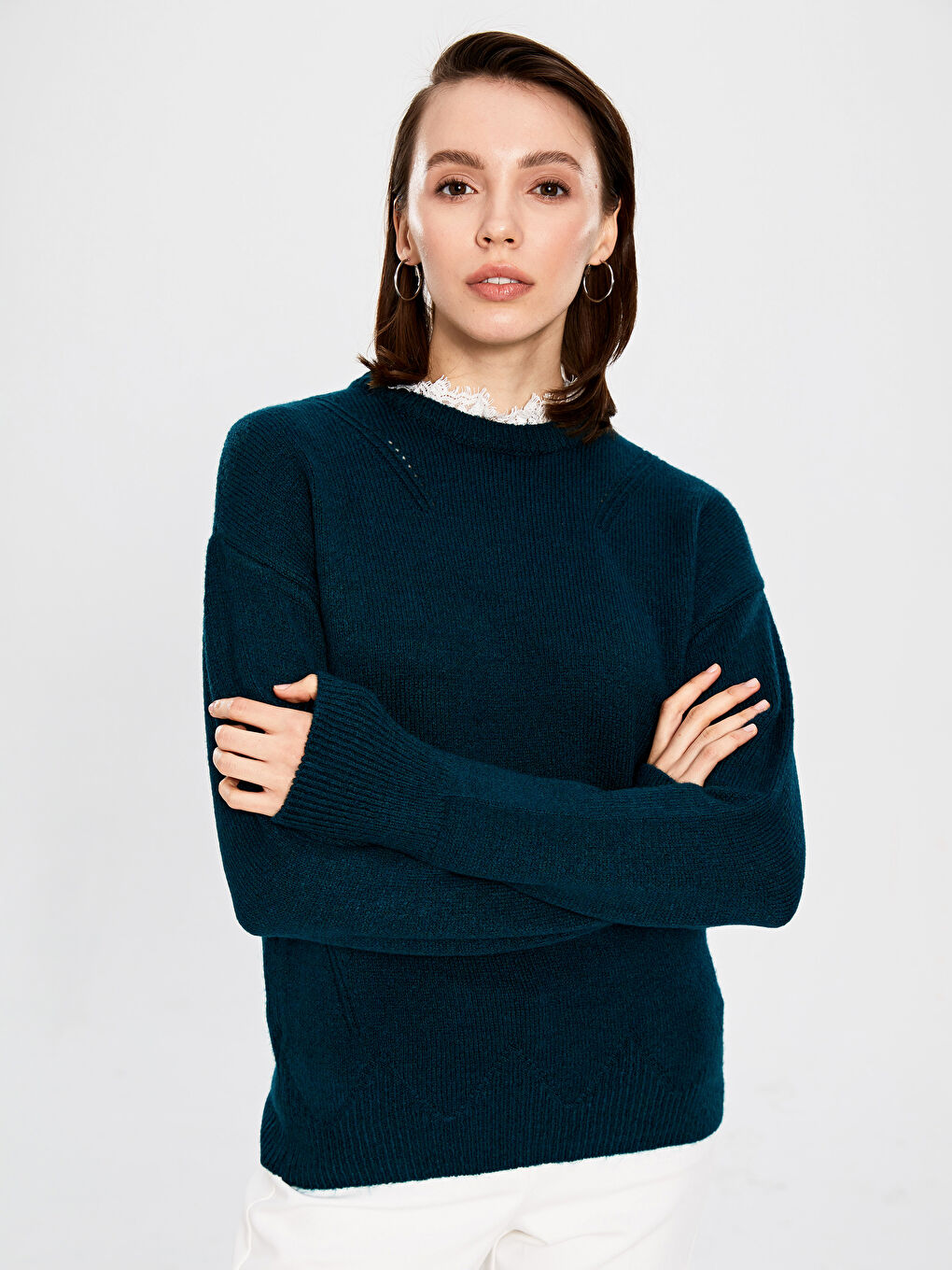 LCW Vision Lace Detailed Collar Heavy Tricot Jumper -9WN140Z8-JSA