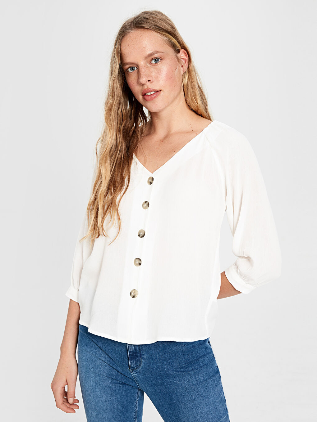 U-Neck Standard Fit Short Sleeve Women's Blouse