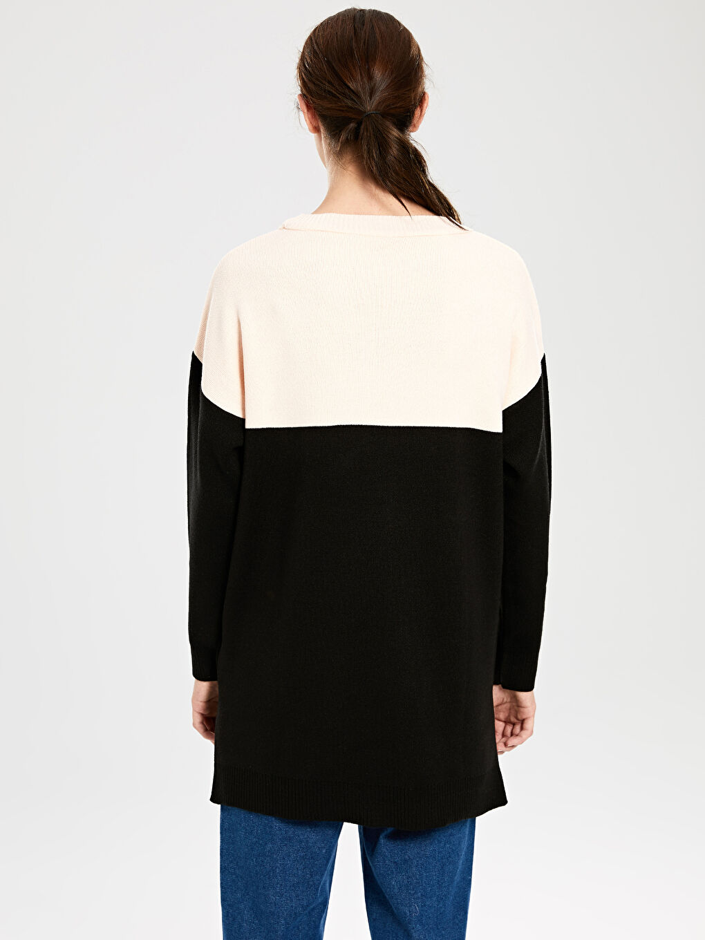 Siyah Bisiklet Yaka Renk Bloklu Kadın Tunik-4