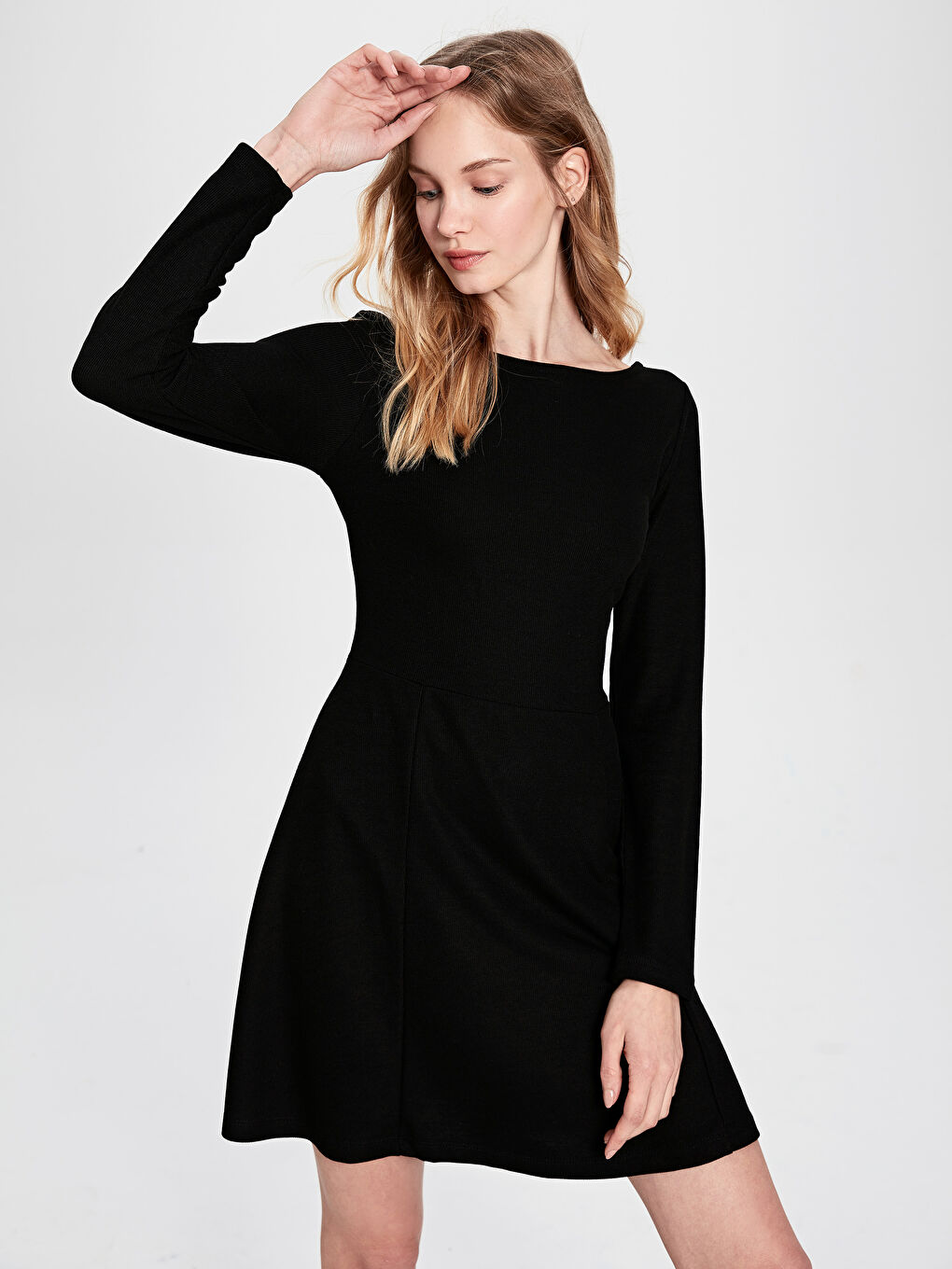 Crew Neck Plain Long Sleeve Women's Dress-1