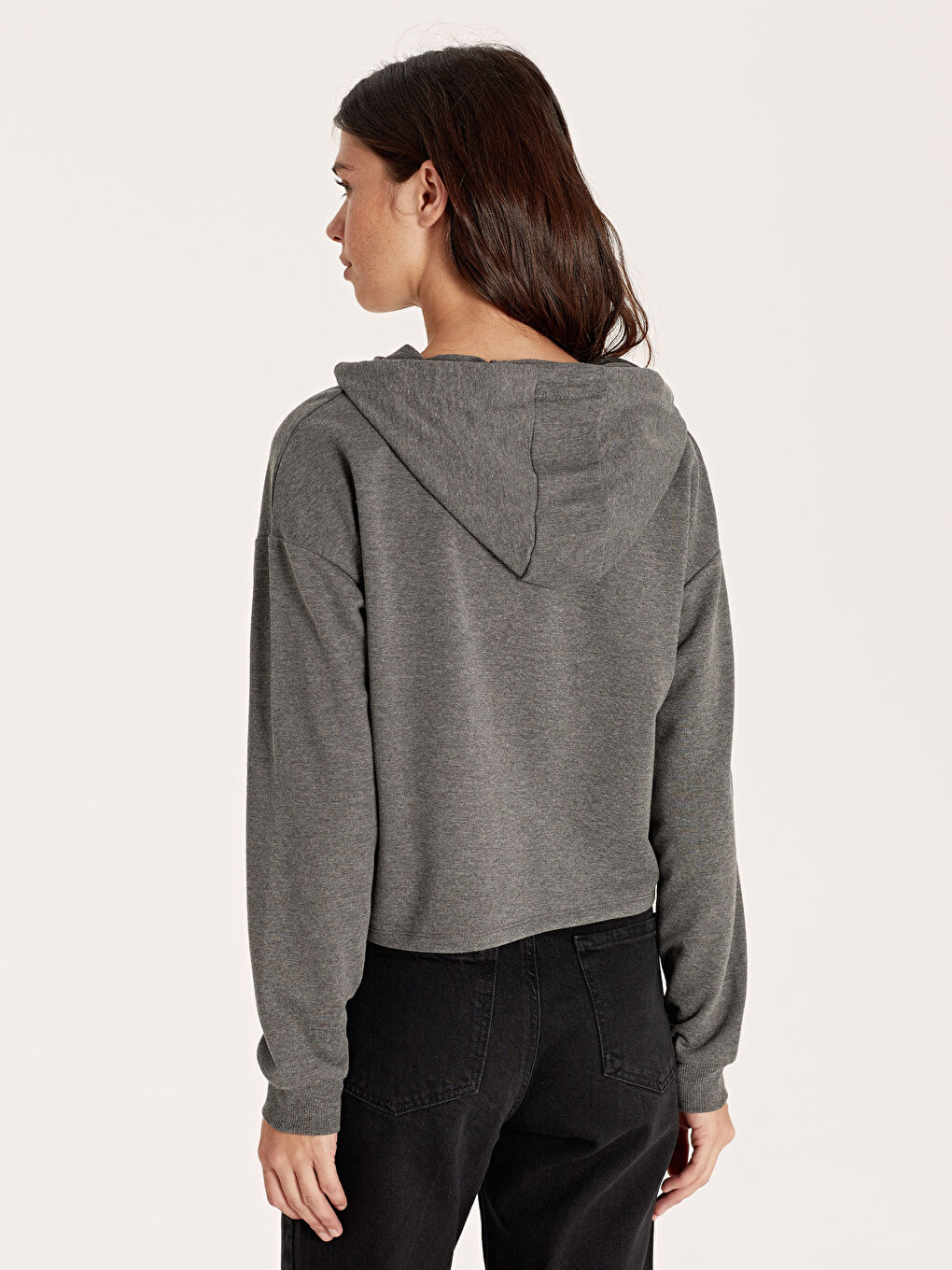 Antrasit Kapüşonlu Sweatshirt Kumaşı Kadın Sweatshirt-2