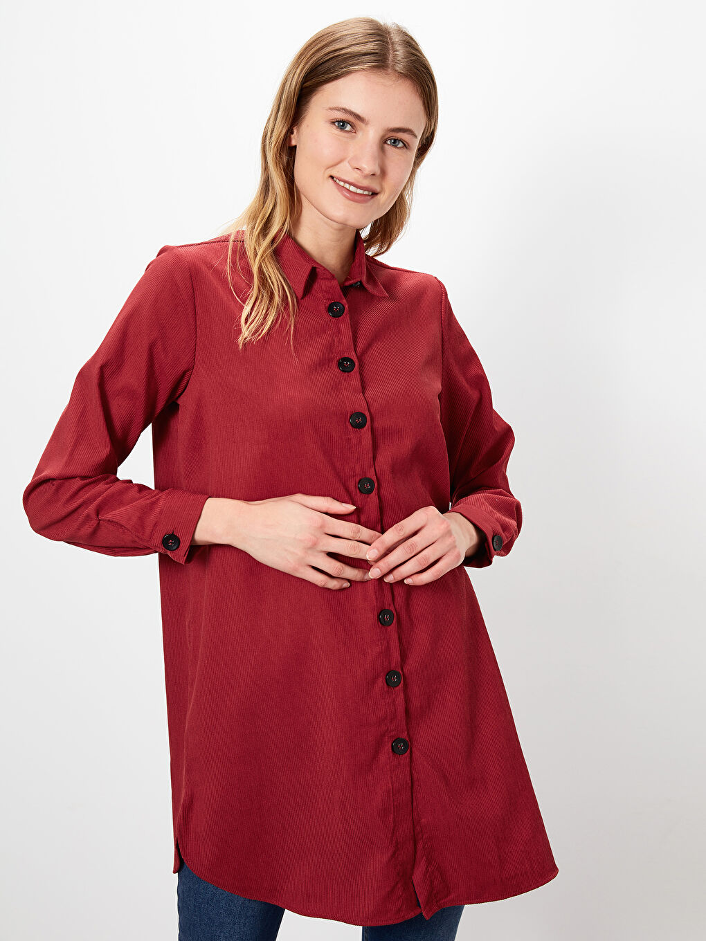 LCWAIKIKI Classic Standart Fit Uzun Kollu Kadife Kadın Kadife Düz Tunik -9WN629Z8-DCL