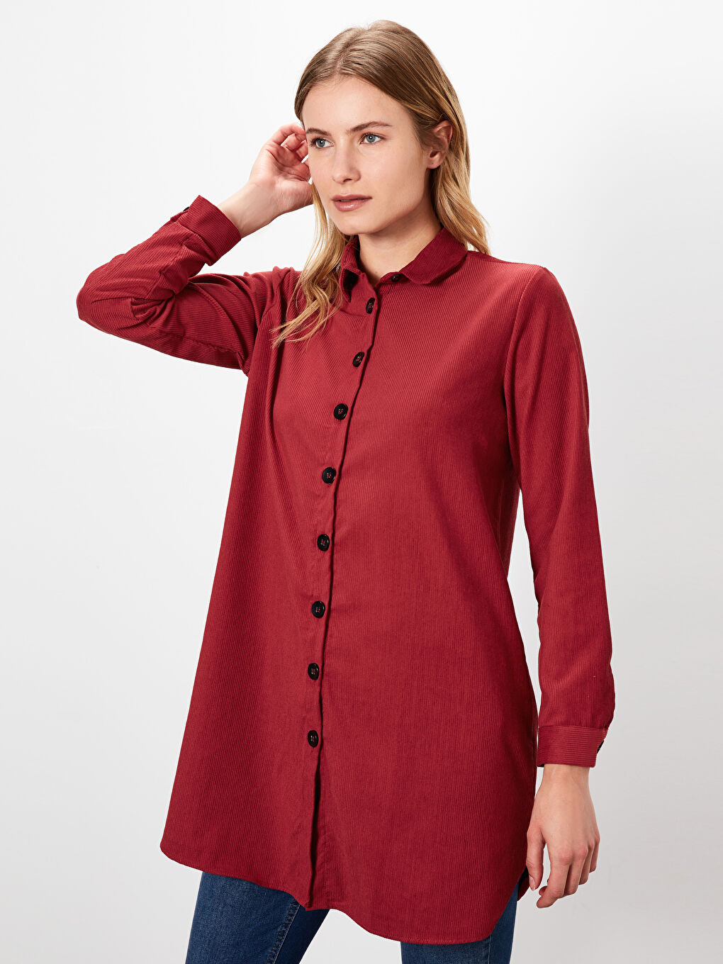 LCWAIKIKI Classic Standart Fit Uzun Kollu Kadife Kadın Kadife Düz Tunik -9WN629Z8-DCL