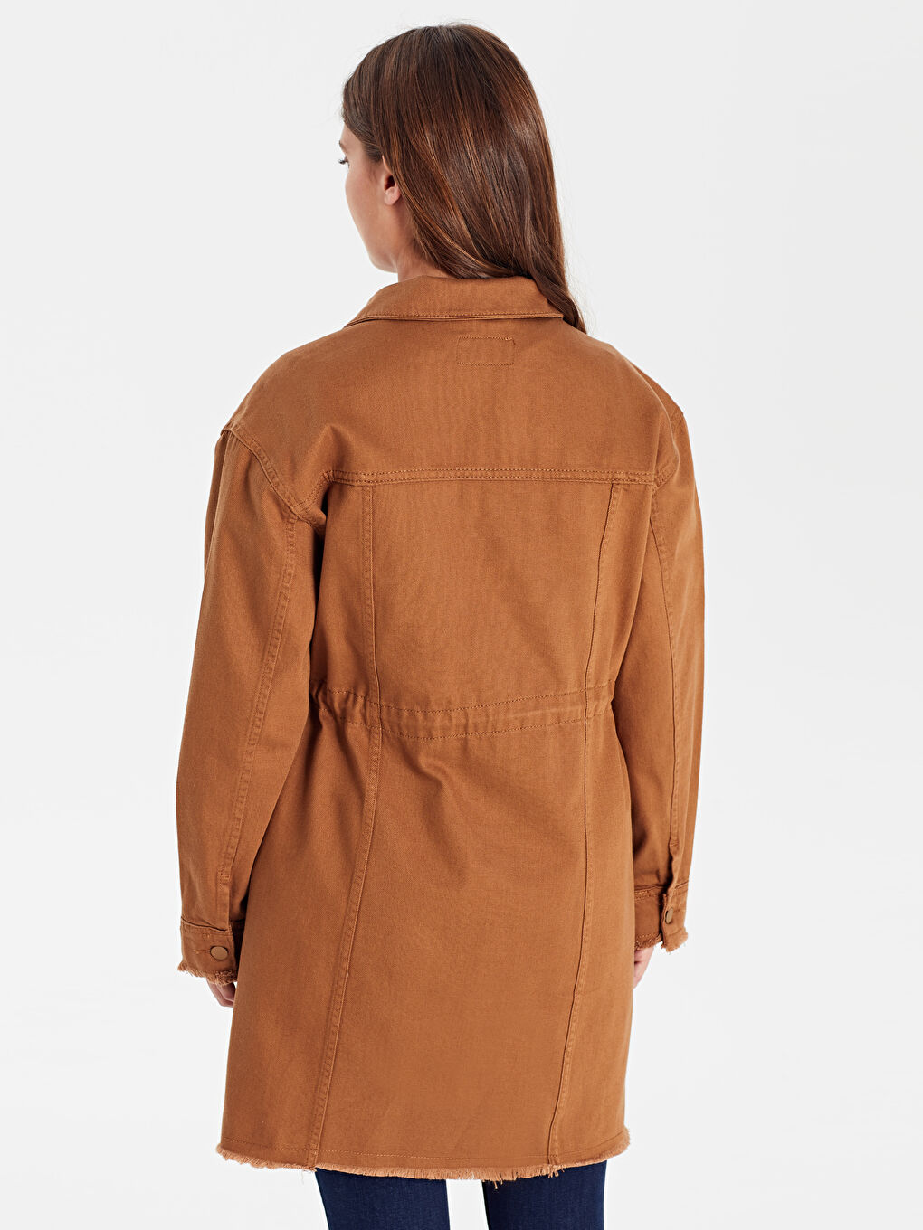 Kahverengi Ceket Yaka Düğme Kapamalı Kadın Mont-3