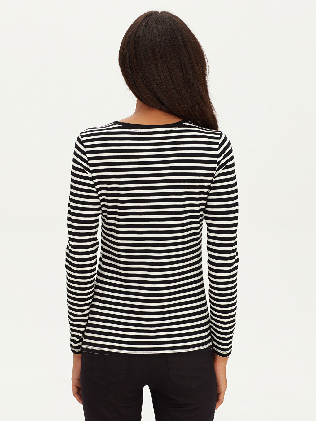 Siyah Çizgili Pamuklu Tişört-2