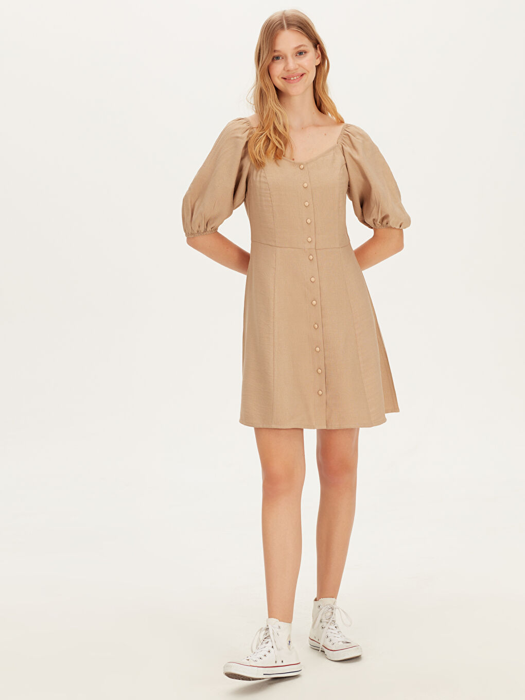 Bej Gömlek Elbise