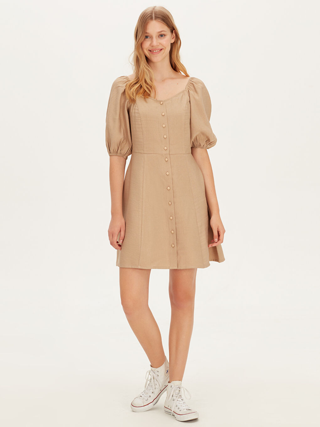 Bej Gömlek Elbise-1