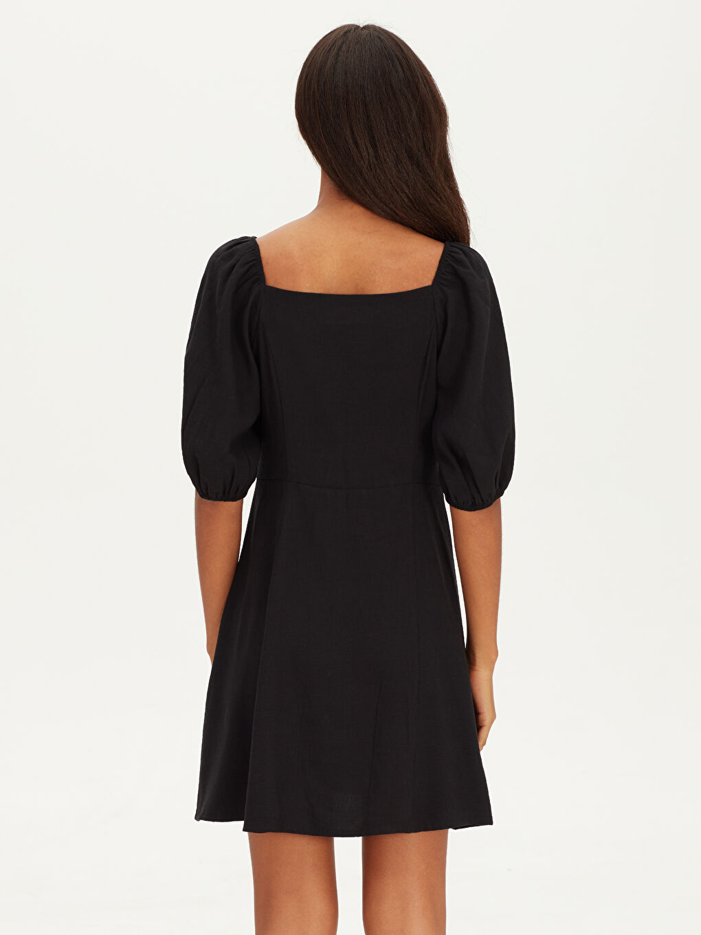 Siyah U Yaka Kadın Gömlek Elbise-2