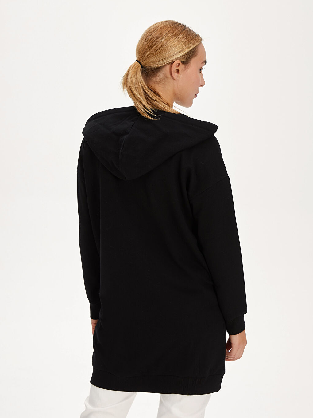 Siyah Oversize Sweatshirt Kumaşı Kadın Spor Hırka-3