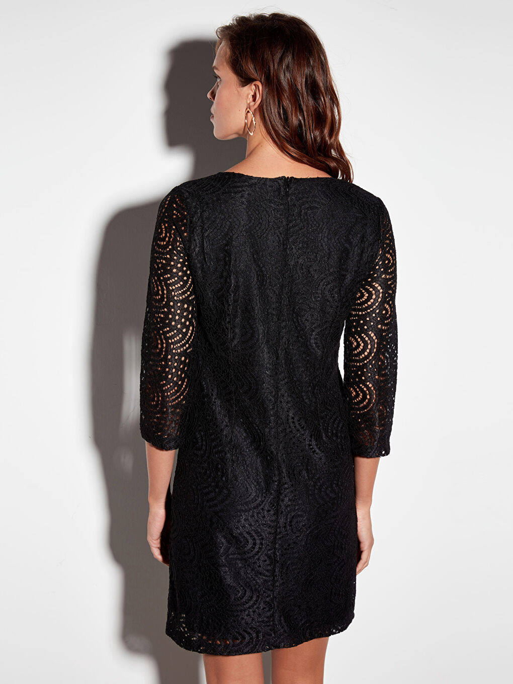 Siyah U Yaka Uzun Kollu Kadın Elbise-3