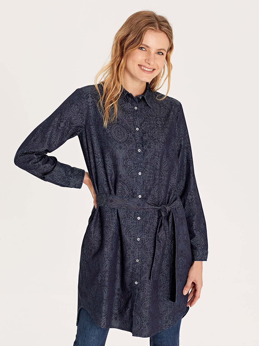 Shirt Collar Long Sleeve Women's Jean Tunic