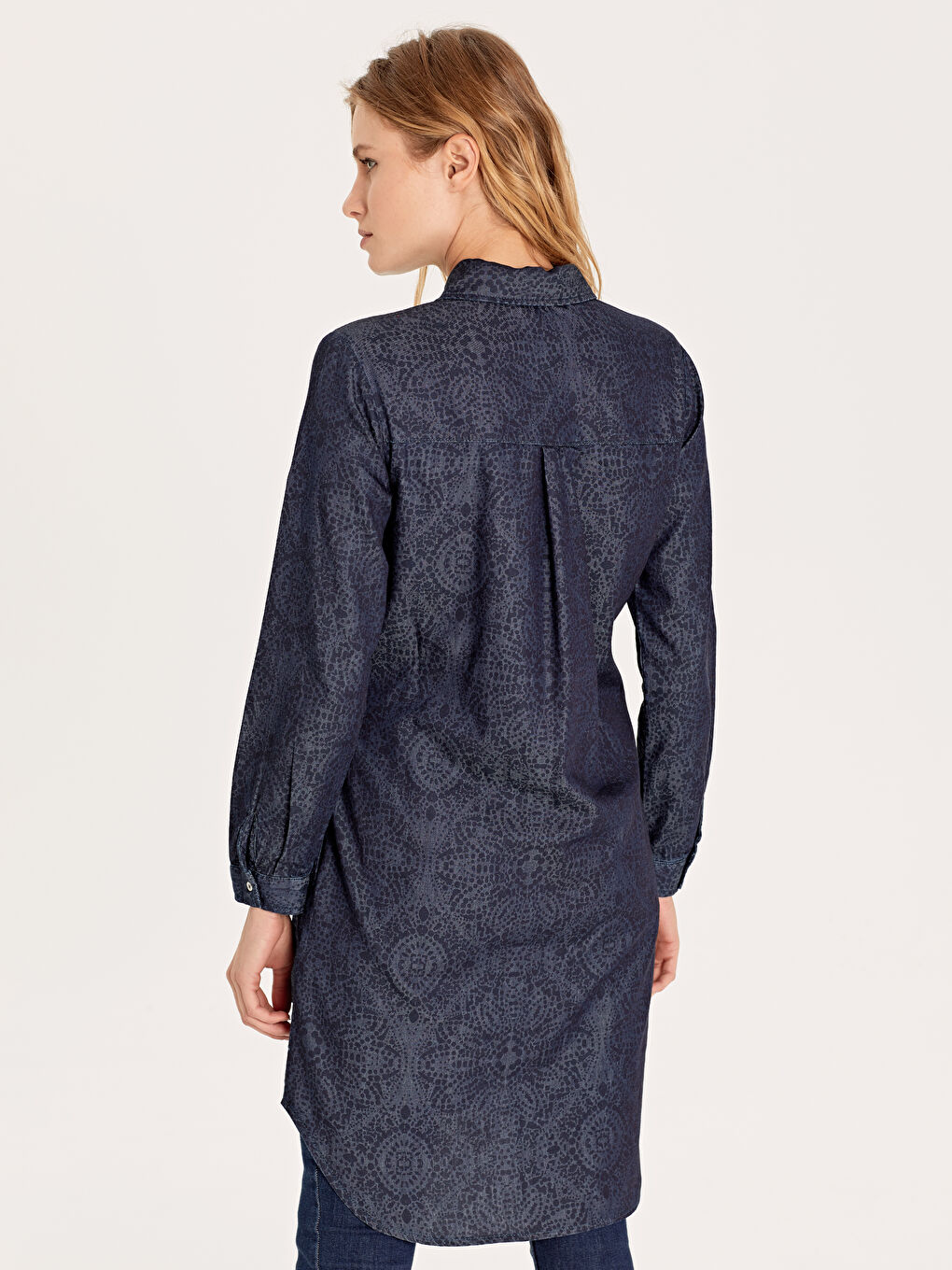 Shirt Collar Long Sleeve Women's Jean Tunic-2