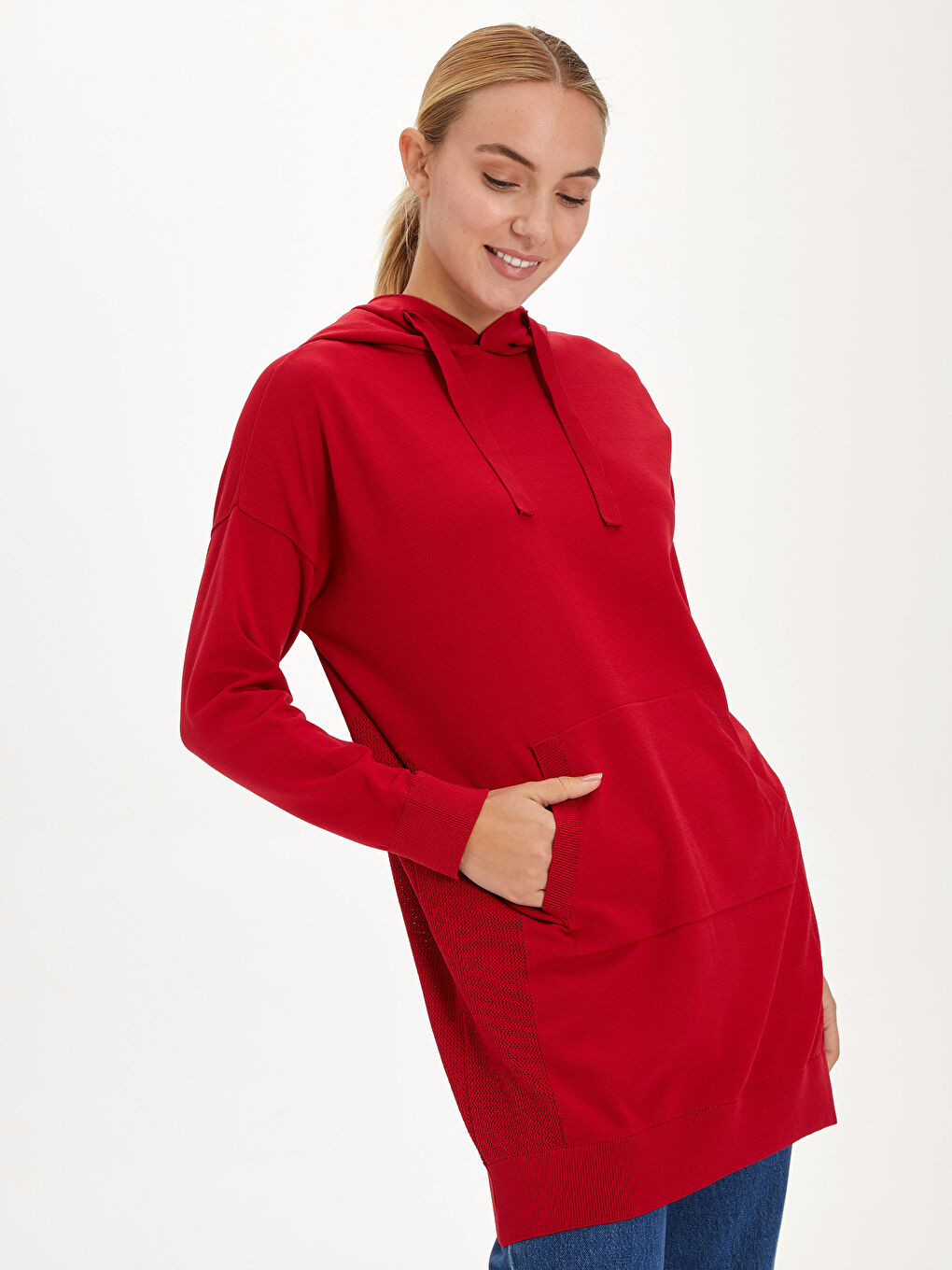 Kırmızı Kapüşonlu Kadın Tunik-2
