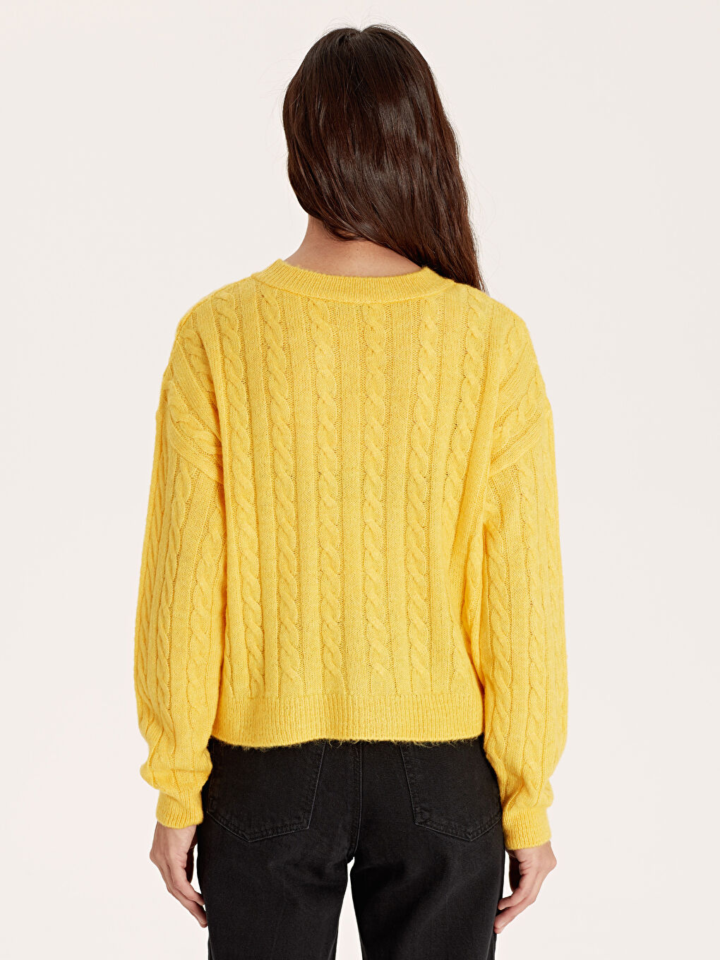 Sarı Bisiklet Yaka Uzun Kollu Kadın Kazak-2