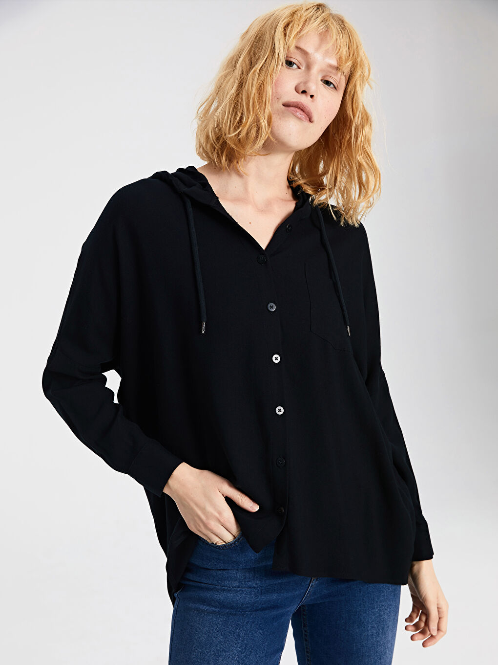 Women's Hooded Long Sleeve Plain Shirt