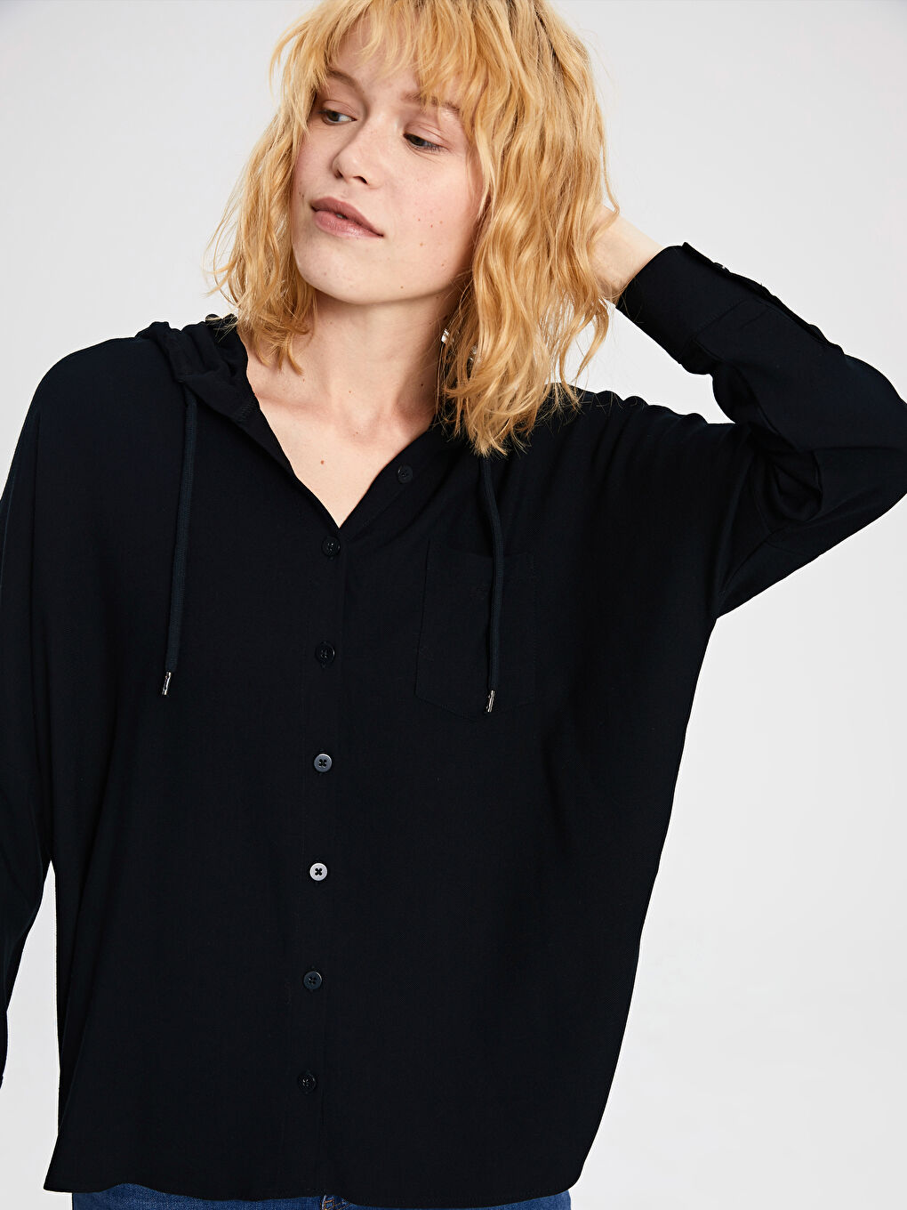 Women's Hooded Long Sleeve Plain Shirt-1