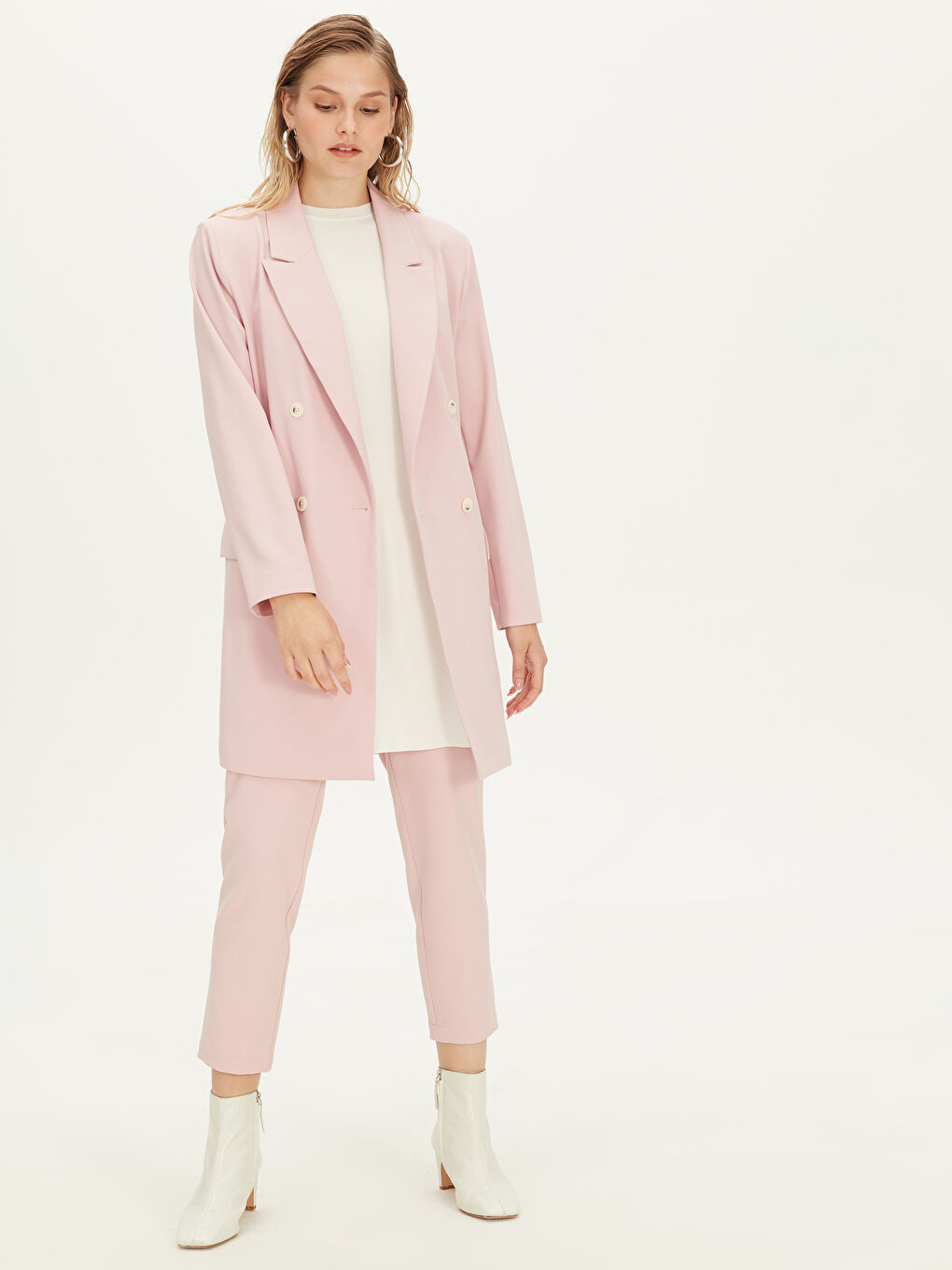 Pembe Standart Fit Ceket Yaka Uzun Kollu Kadın Ceket-1