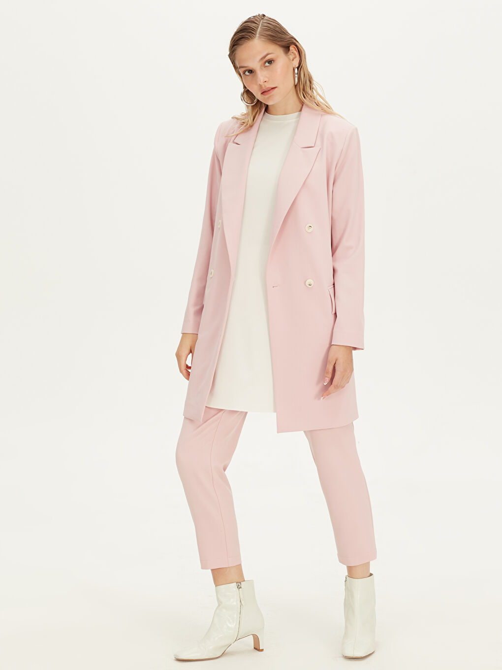 Pembe Standart Fit Ceket Yaka Uzun Kollu Kadın Ceket-2