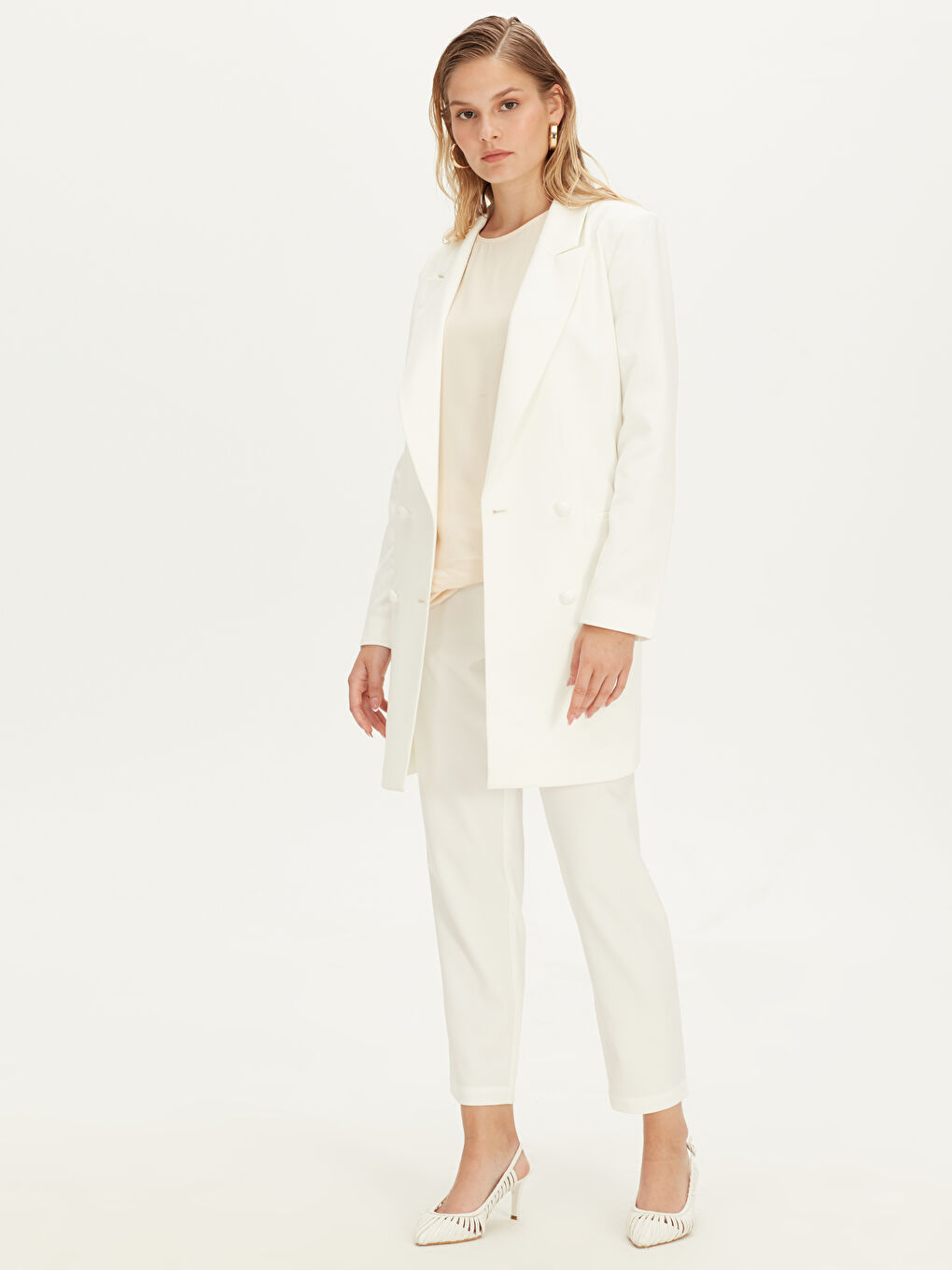 Ekru Rahat Kalıp Kadın Pantolon-2