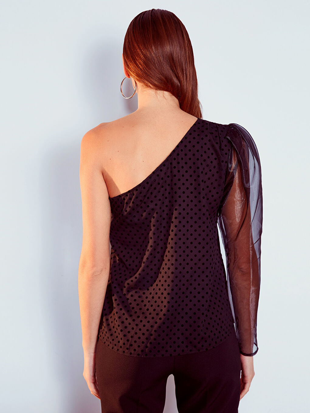 One Shoulder Polka Dot Long Sleeve Women's Blouse-3