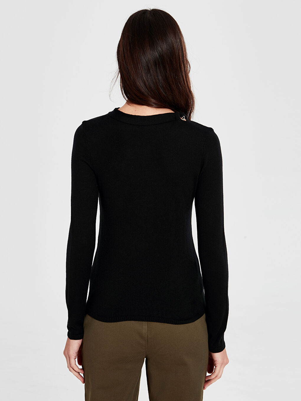 әйелдерге арналған дөңгелек жағалы ұзын жең трикотаж жемпір-2