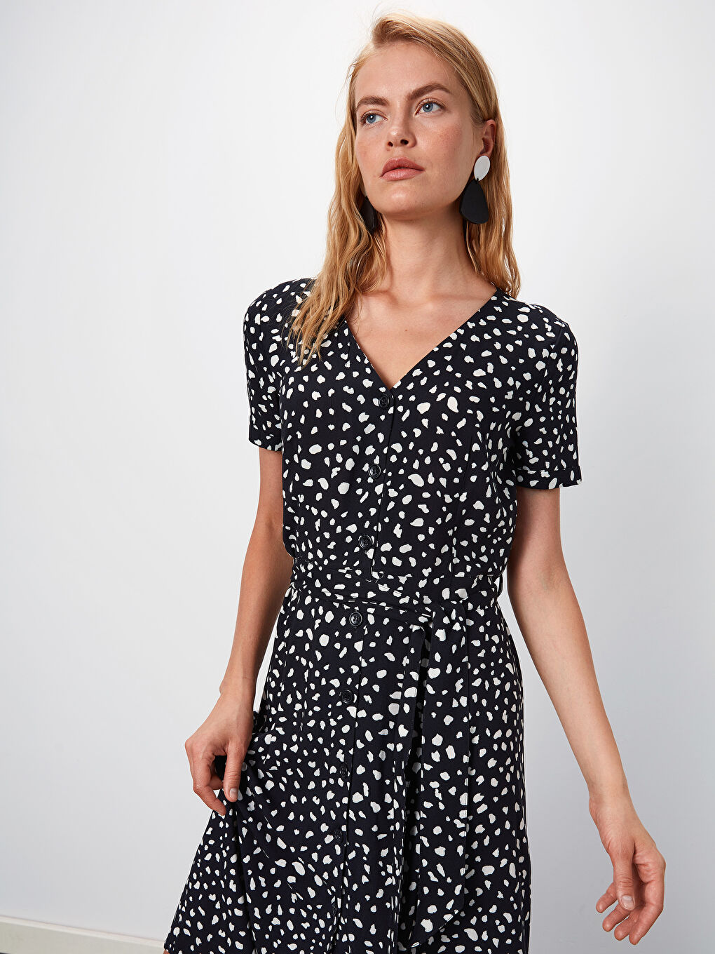 Siyah Kısa Kollu Kadın Gömlek Elbise-1