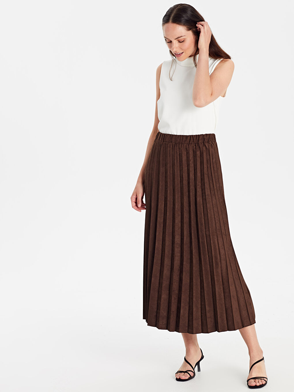 Kahverengi Rahat Kalıp Süet Kadın Etek