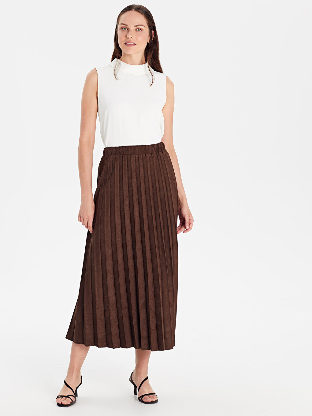 Kahverengi Rahat Kalıp Süet Kadın Etek-1