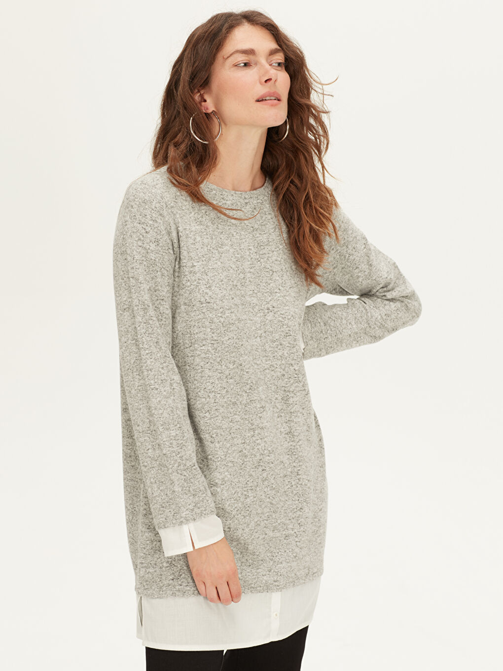 Gri Uzun Kollu Kadın Tunik-1