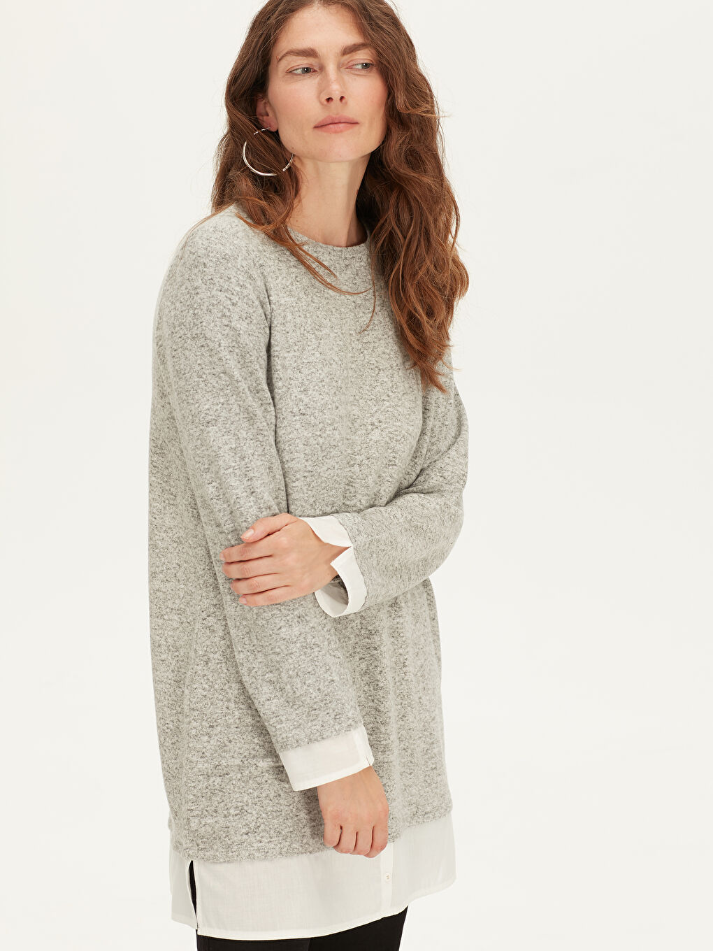 Gri Uzun Kollu Kadın Tunik-2