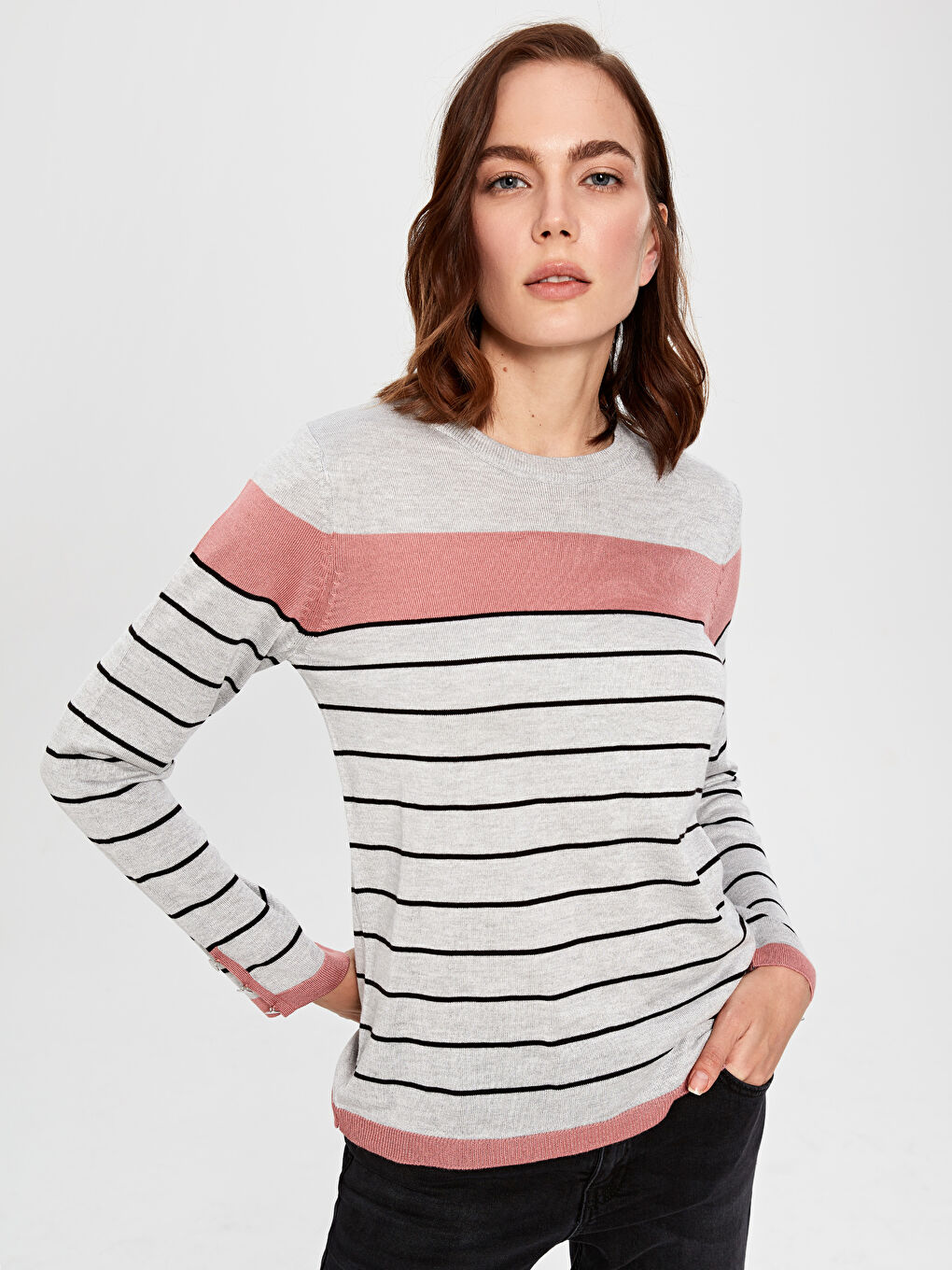 LCWAIKIKI Basic Thin Long Sleeve Striped Sweater Women's Sweater -9WO521Z8-DD0