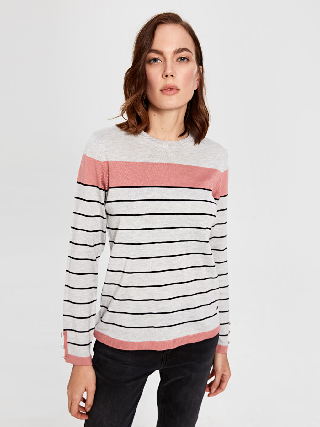 LCWAIKIKI Basic Thin Long Sleeve Striped Sweater Women's Sweater -9WO521Z8-DD0