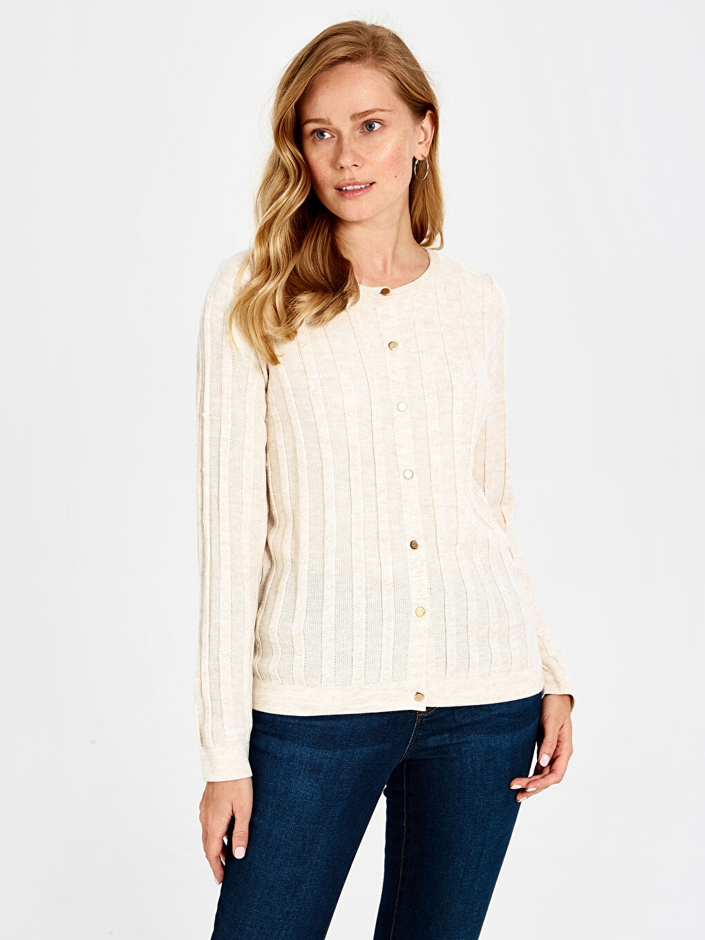 كارديجان بلوفر نسائي كم طويل بياقة دائرية