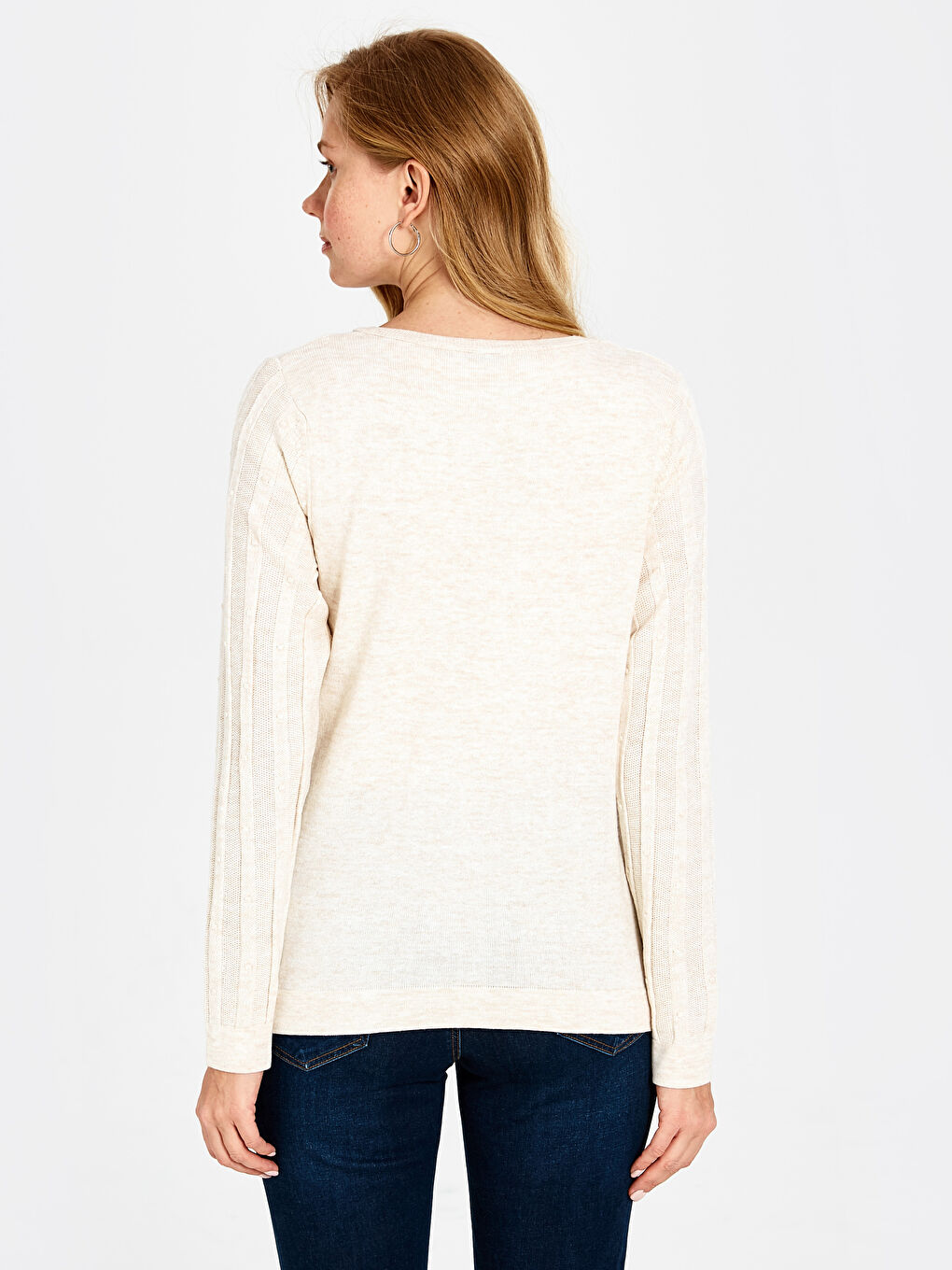 كارديجان بلوفر نسائي كم طويل بياقة دائرية-3