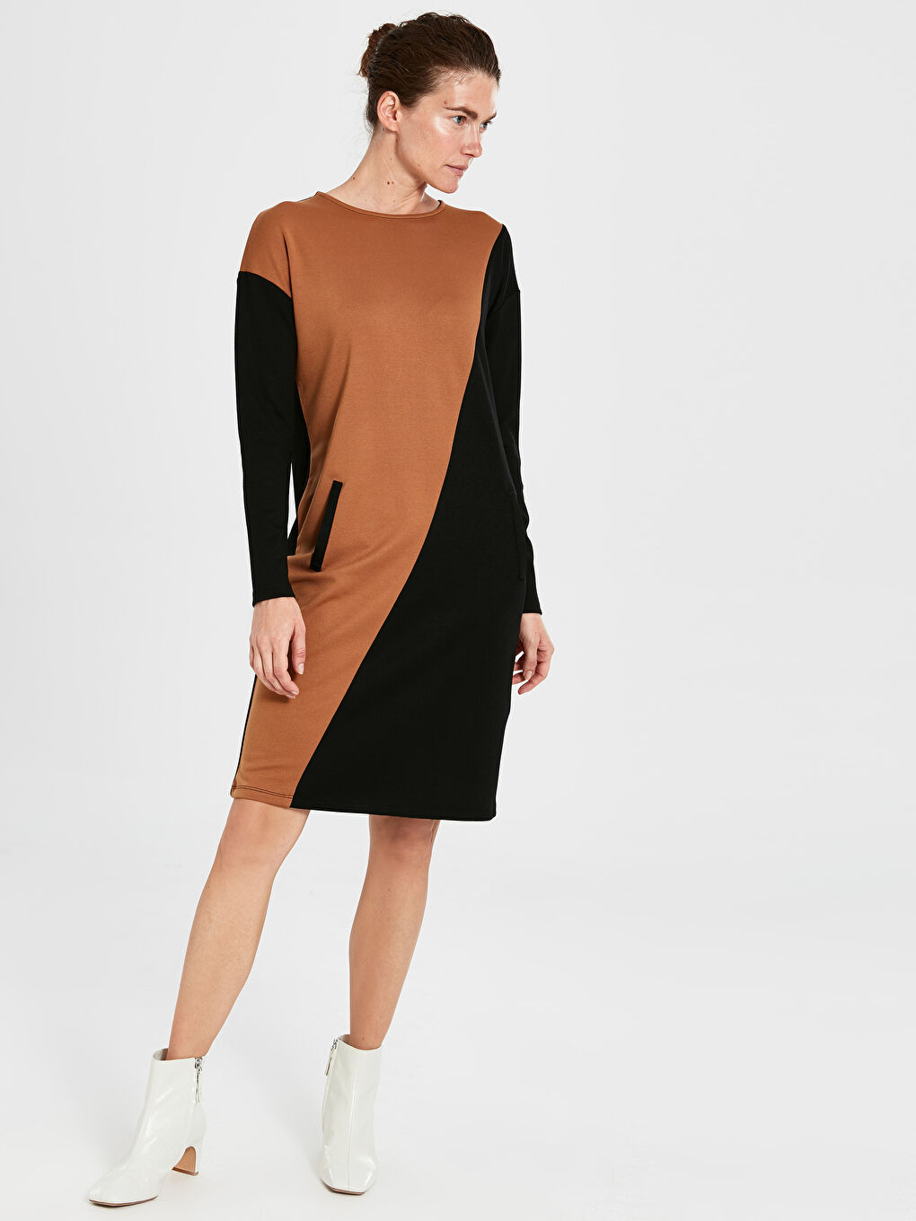 Straight Cut Long Sleeve Color Block Women's Dresses