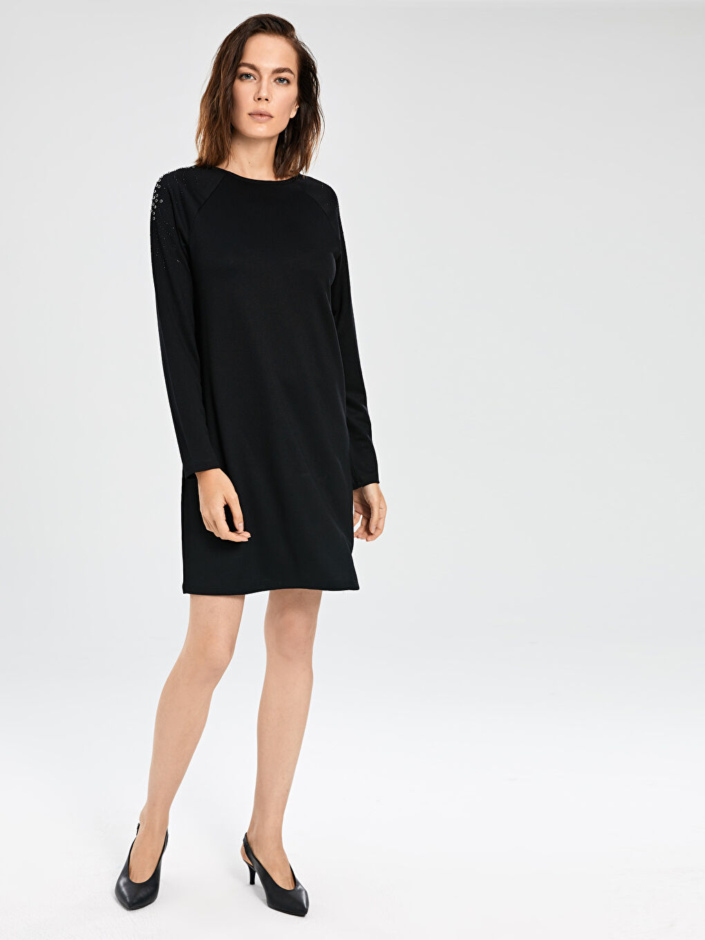 Siyah Standart Fit Uzun Kollu Kadın Elbise-1