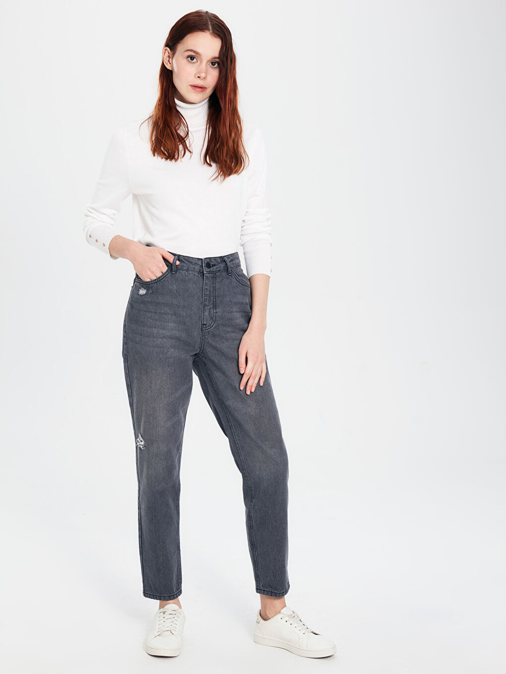 Damen Mom Fit Schlichte Jeans