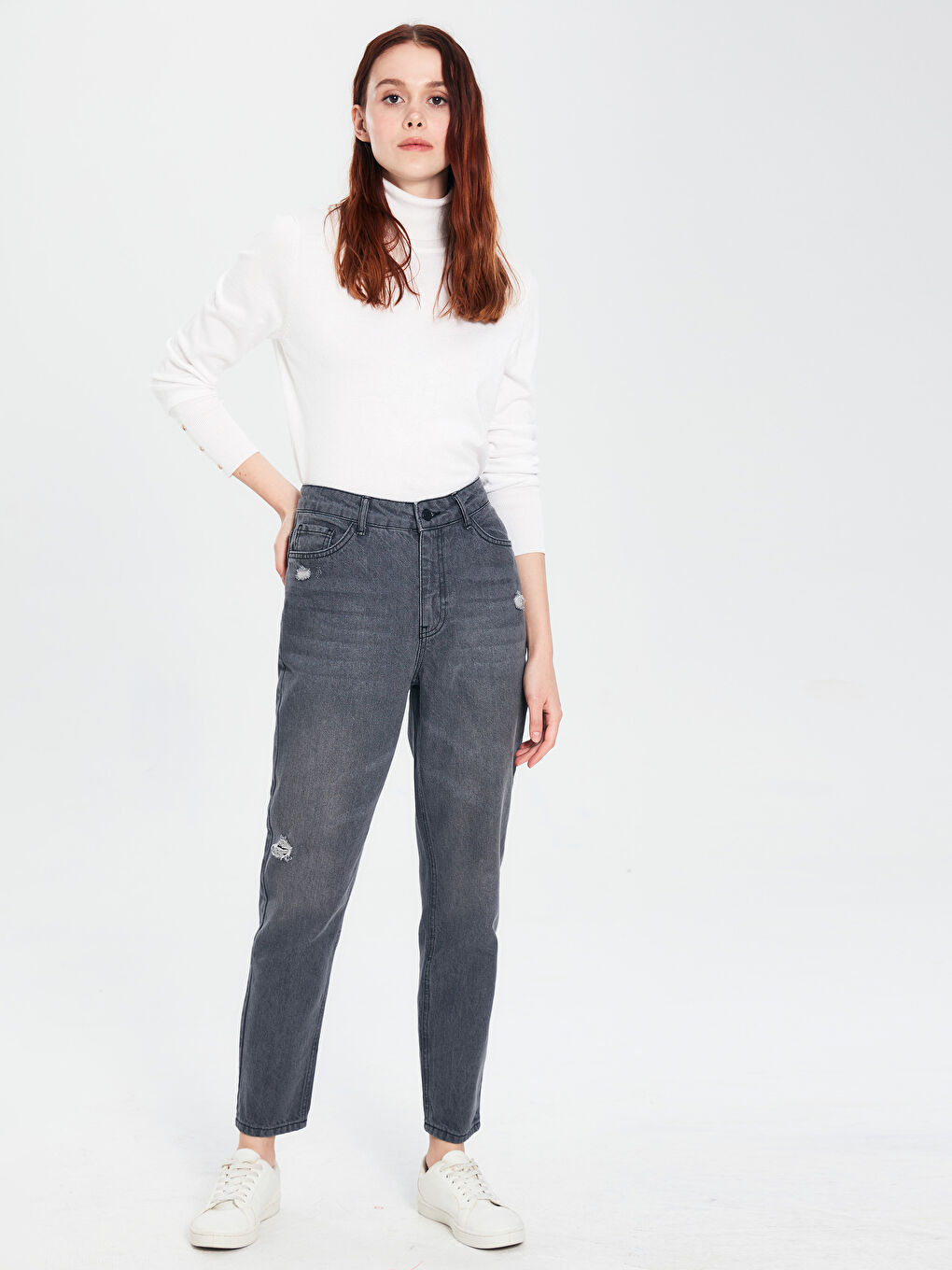 Damen Mom Fit Schlichte Jeans-1