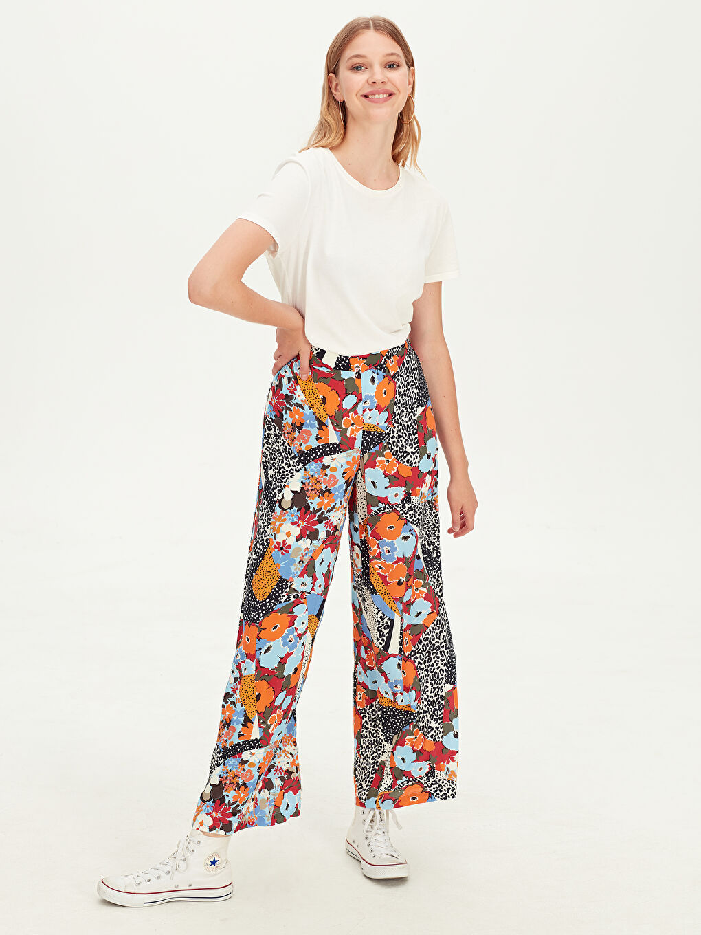 Turuncu Rahat Kalıp Poplin Kadın Pantolon