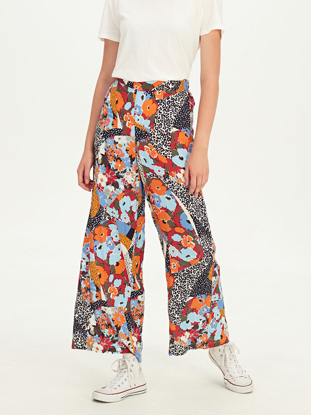 Turuncu Rahat Kalıp Poplin Kadın Pantolon-2