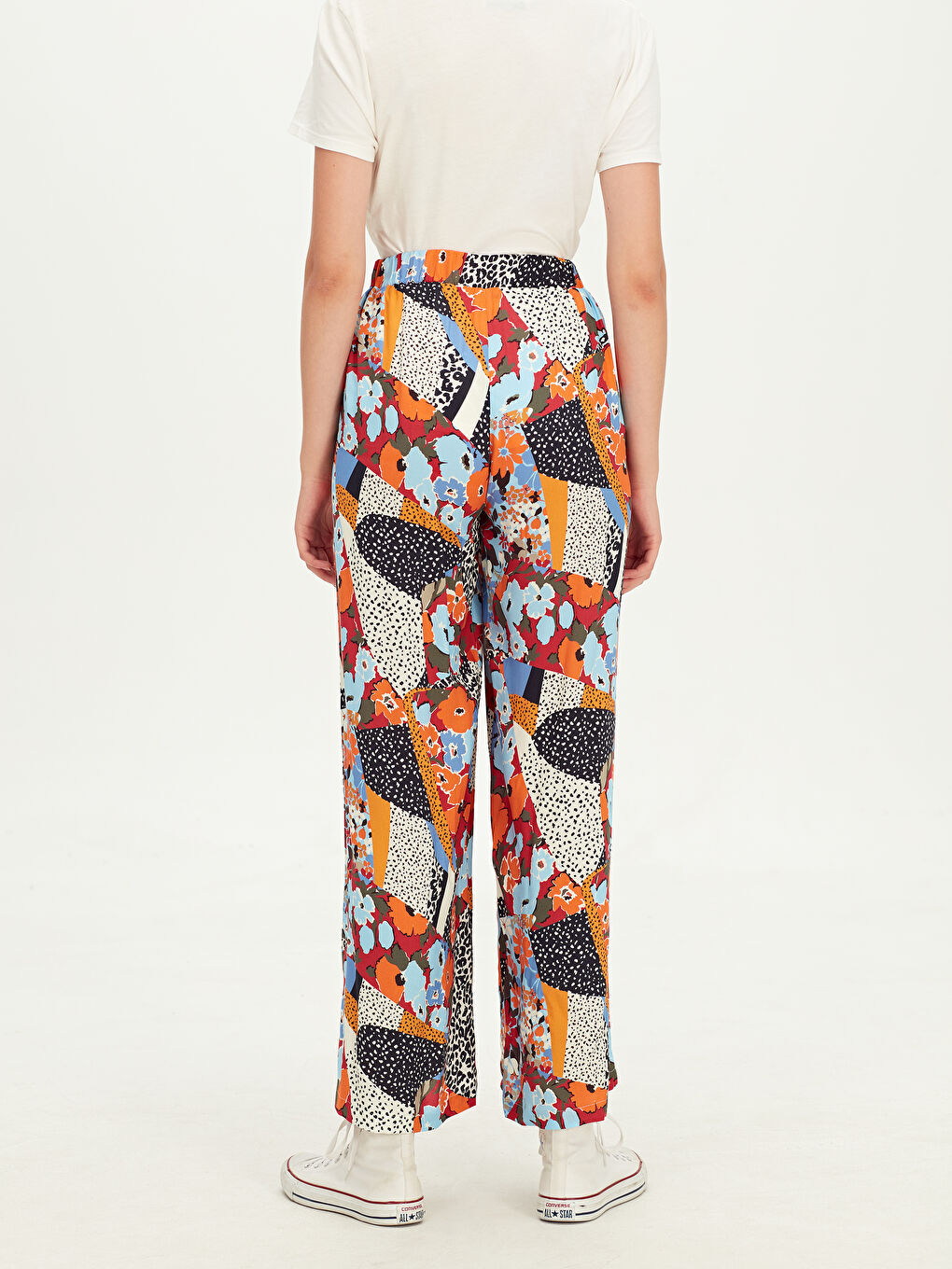 Turuncu Rahat Kalıp Poplin Kadın Pantolon-3