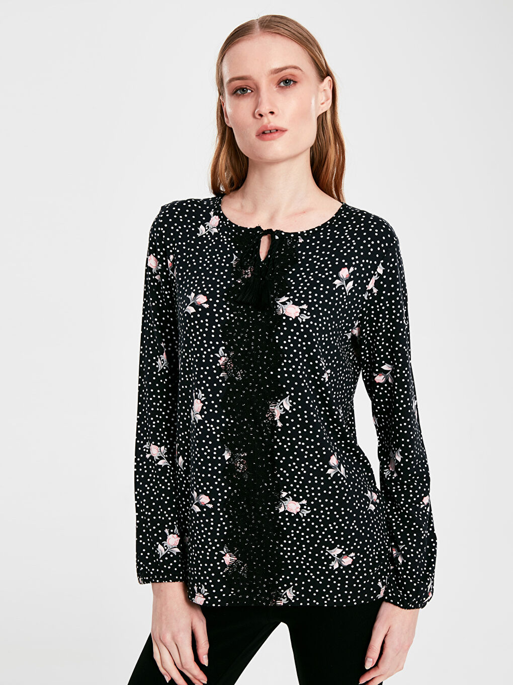 Siyah Uzun Kollu Kadın Tişört-2