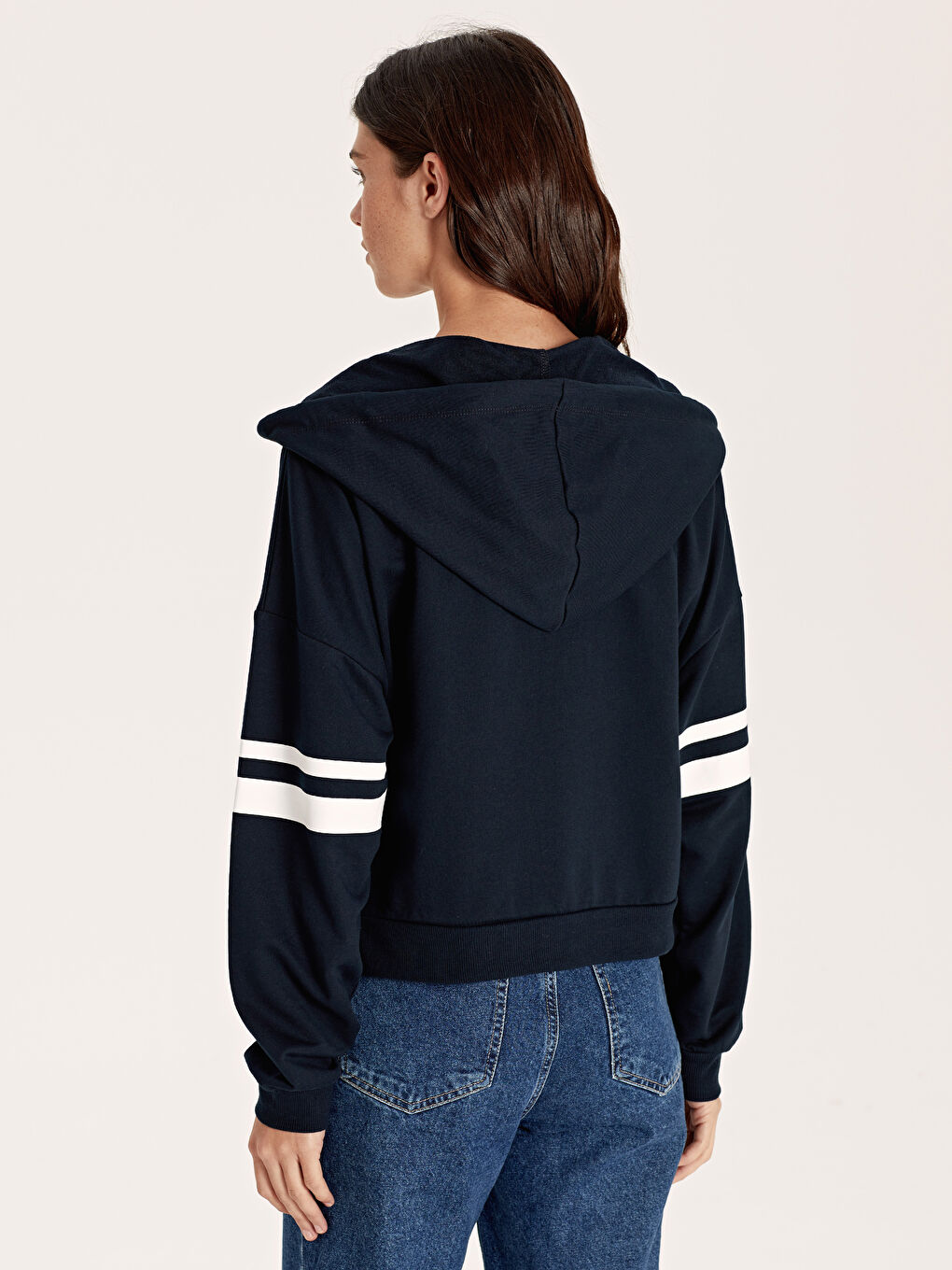 Lacivert Kapüşonlu Sweatshirt Kumaşı Kadın Spor Hırka-2