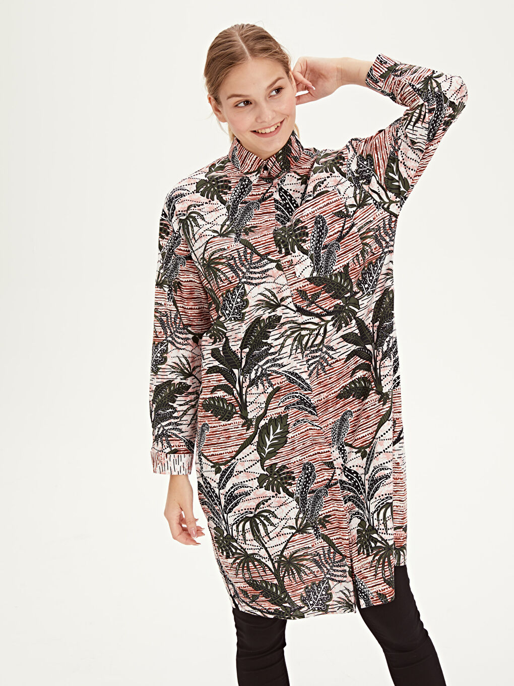 Bej Oversize Kadın Tunik-1