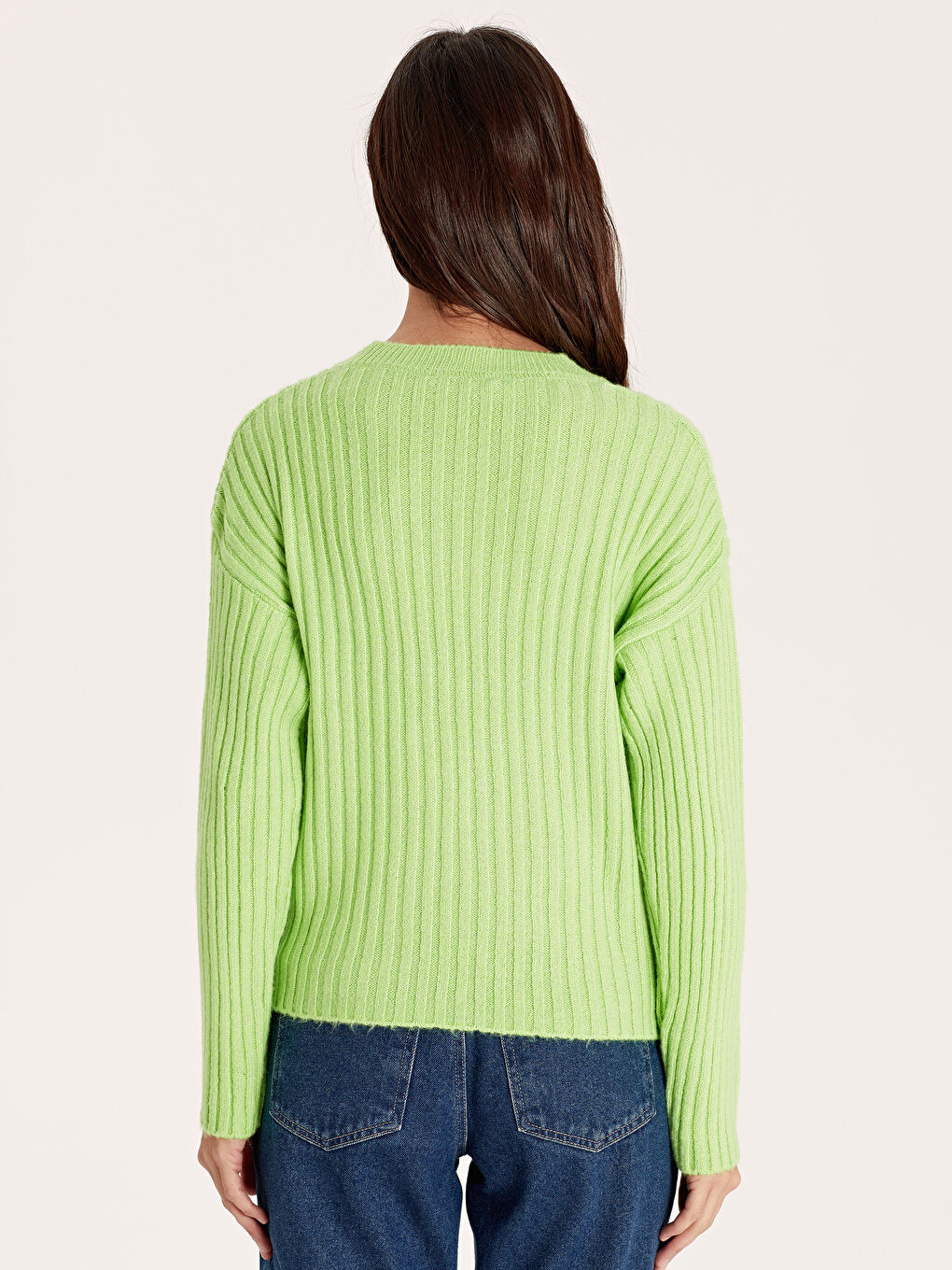 Yeşil Bisiklet Yaka Düz Uzun Kollu Kadın Triko  Kazak-2