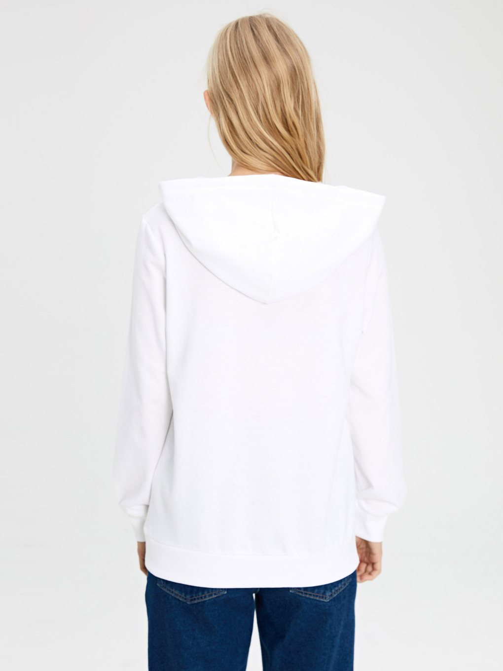 Beyaz Kapüşonlu Sweatshirt Kumaşı Kadın Sweatshirt-2