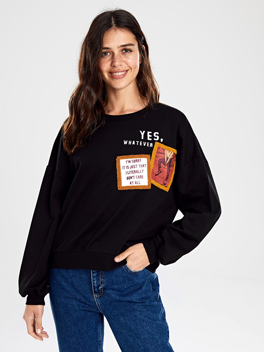 Crew Neck Printed Long Sleeve Women's Sweatshirt-1