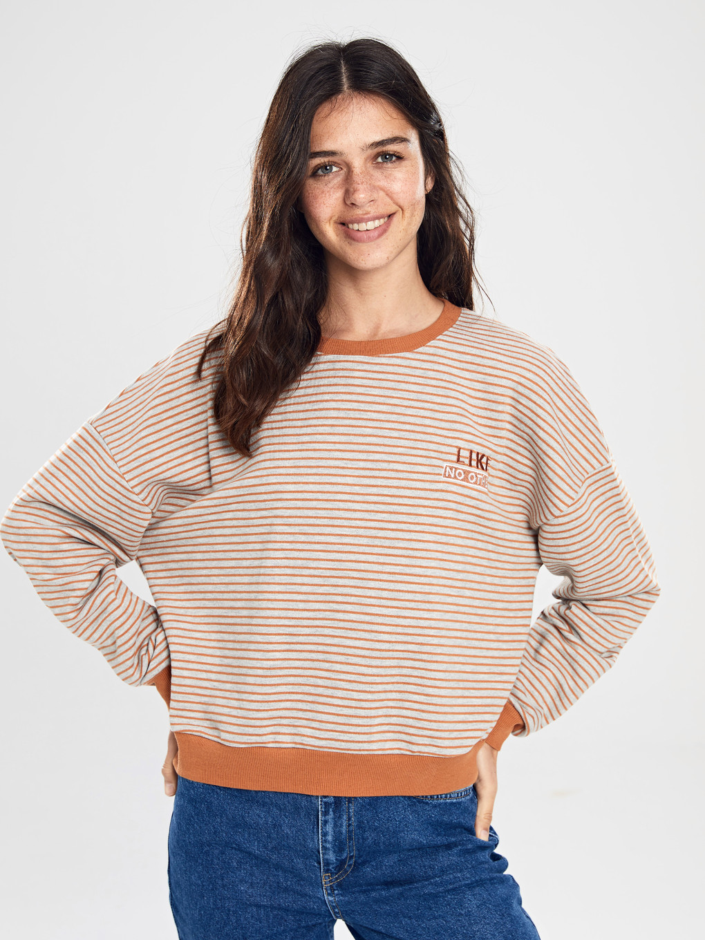 Kahverengi Çizgili Salaş Sweatshirt